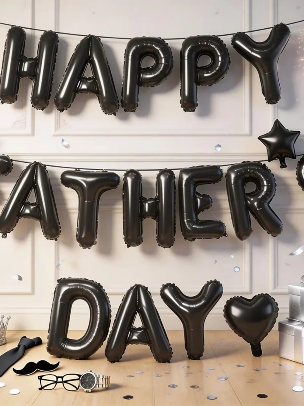 Happy Father's Day Black Balloon Letter Banner Decorations